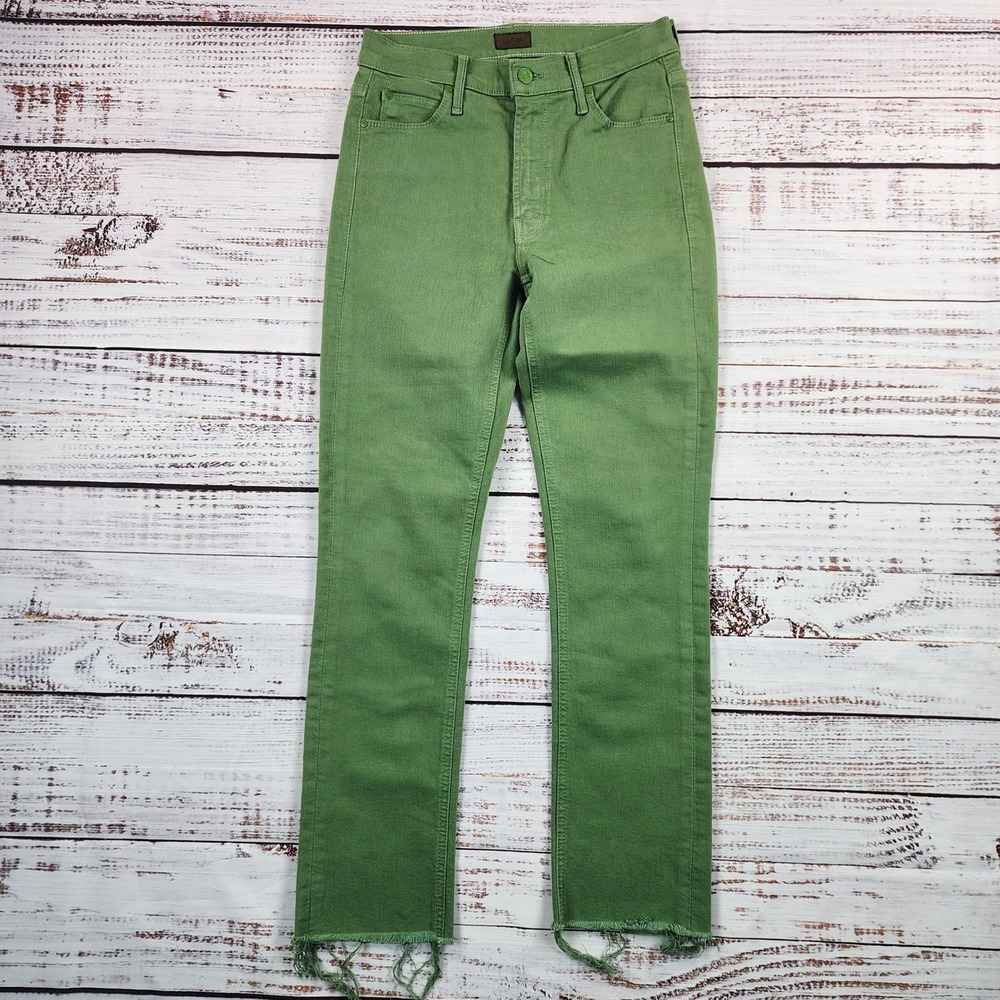 Mother Mid Rise Dazzler Ankle Fray Jeans Juniper Green 27 1906-753 Slim Straight